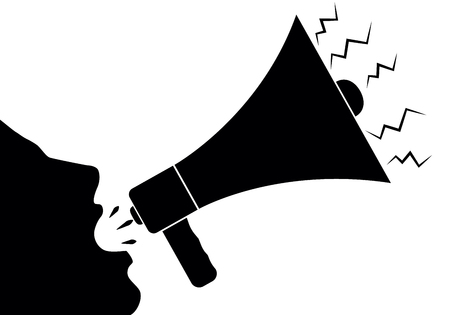 The outline of the face of man shouting through a loudspeaker. Vector illustration.のイラスト素材