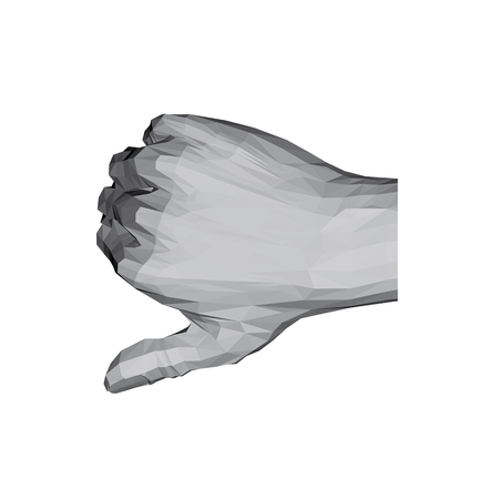 3D polygonal hand. The thumb of the hand points downward. Disapproval. Vector illustration.のイラスト素材