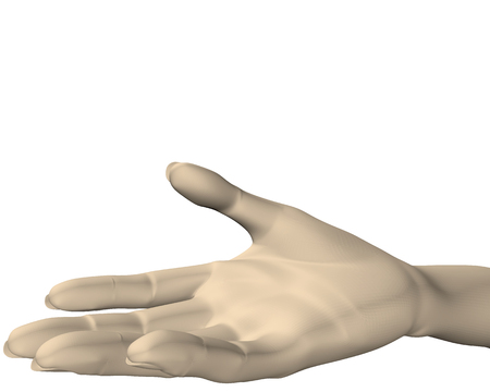 A person hand is palm up. Hand on white background, isolated. 3D. A polygonal arm. Vector illustration.のイラスト素材