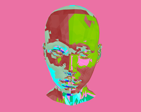 Multicolored girl head. Polygonal head of the girl 3D. Modern Art. The girl abstract head. Vector illustration.のイラスト素材