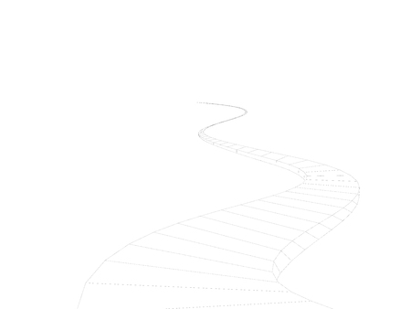 Road to the distance. A polygonal road into the distance on a white background. 3D. The curve is the road from the lines. Vector illustration.のイラスト素材