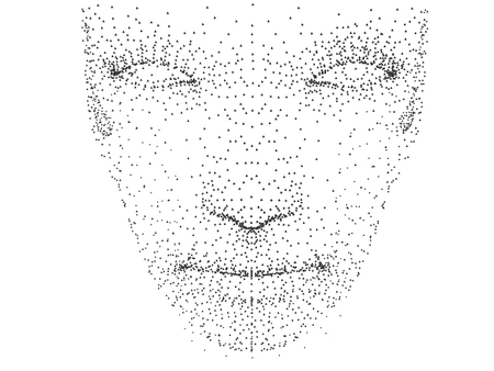 The person's face is made of dots. Abstract person's face consisting of black dots. Vector illustrationのイラスト素材