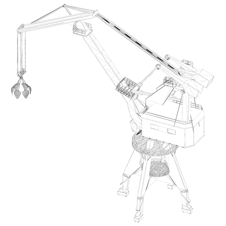 Drawing crane. 3D Crane of lines on a white background. Vector illustration.のイラスト素材
