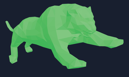 Green low polygon tiger in a jump. Vector illustration.のイラスト素材