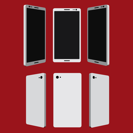 Set with white phones in different positions. Vector illustration.のイラスト素材