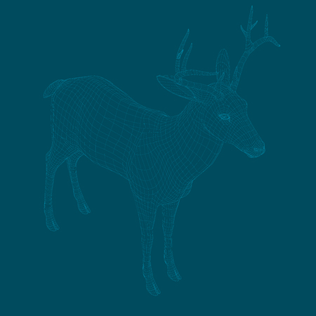Polygonal deer. Vector 3D model of a deer in isometry on a dark background. Vector illustration.のイラスト素材