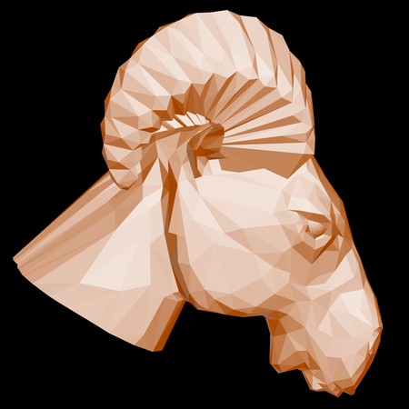 Polygonal ram head. Side view. Geometric ram head isolated on black background. 3D Vector illustration.のイラスト素材