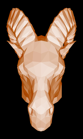 Polygonal ram head. Front view. Geometric ram head isolated on black background. 3D Vector illustration.のイラスト素材