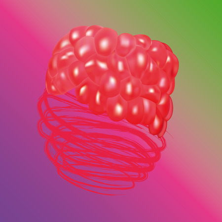 Vector illustration with raspberries on a gradient background. Raspberry on half is depicted as juice.のイラスト素材