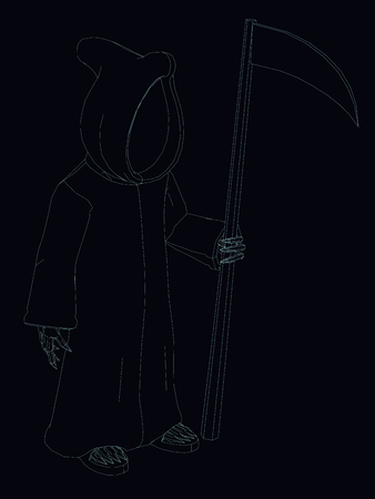 Vector illustration of the outlines of death in a raincoat with a hood and with a scythe.のイラスト素材