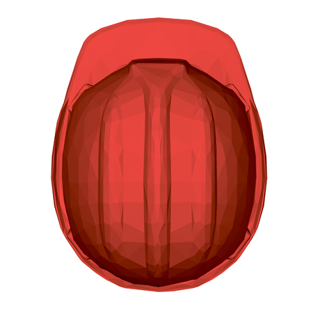 Red protective helmet. Polygonal construction helmet in 3D. View from above. Vector illustration.のイラスト素材