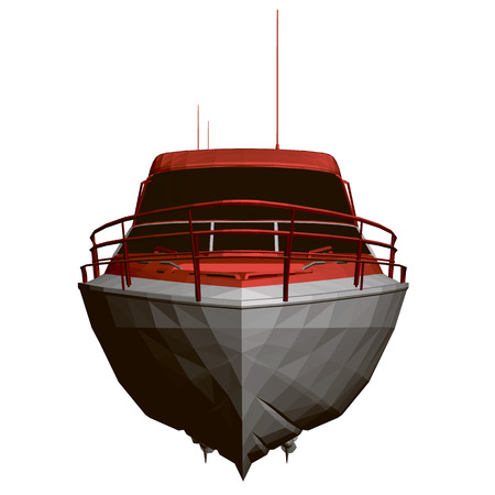 Sports boat red and white. Front view. Polygonal boat 3D. Vector illustration.のイラスト素材