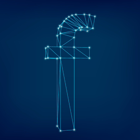 The letter f. Polygonal wireframe letter f on a dark blue background. 3D. Shining lights on the letter f. Vector illustration.のイラスト素材