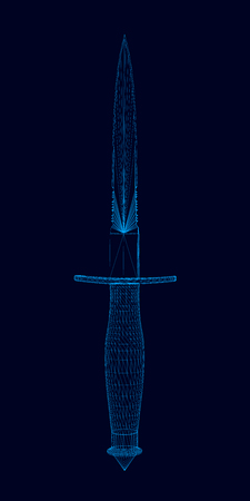 Polygonal wireframe dagger on a dark blue background. Vector illustration.のイラスト素材