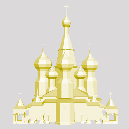 Church. Model of the church building with golden domes. Front view. 3D. Vector illustration.のイラスト素材