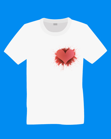 T-shirt with a print. White t-shirt with a red heart print. Vector illustration.のイラスト素材