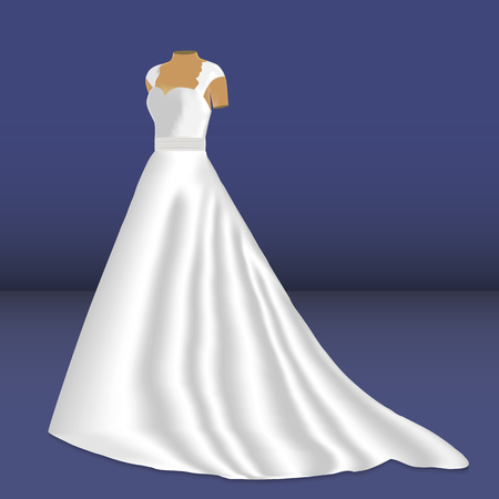 White wedding dress on a mannequin on a blue background. Vector illustration.のイラスト素材