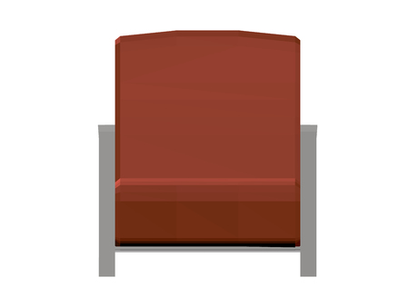 Armchair from the salon. Red polygonal armchair with white handles. 3D. Front view. Vector illustration.のイラスト素材