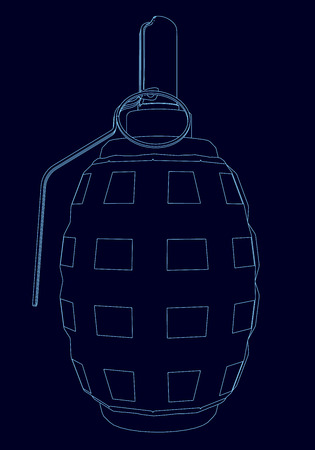 Wireframe hand grenades from the blue lines on a dark background. Vector illustrationのイラスト素材