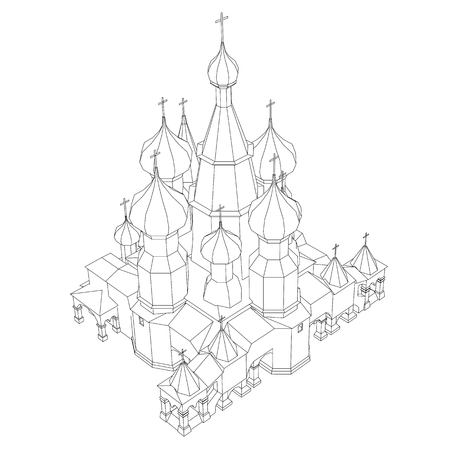 Contour of the church with domes. Isometric view. Vector illustrationのイラスト素材