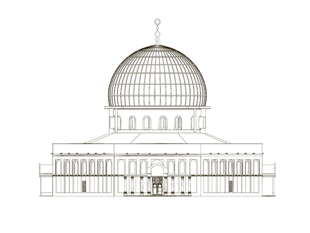Wireframe of the building with a dome. Outline of the building of black lines on a white background. Front view. Vector illustration.のイラスト素材