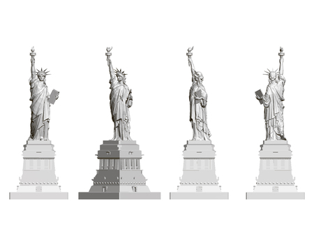 Set with a statue of liberty. Front, side and rear view. Polygonal Statue of Liberty isolated on a white background. 3D. Vector illustrationのイラスト素材