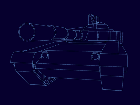Contour of battle tank. Front view. Vector illustrationのイラスト素材