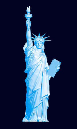 Polygonal Statue of Liberty in blue. 3D. Vector illustration.のイラスト素材