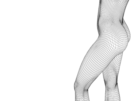 Polygonal wireframe girl. Side view. Nude slim girl. 3D. Vector illustratioのイラスト素材