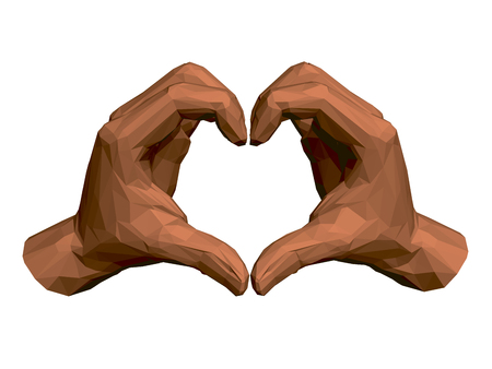 Polygonal human hands show the shape of the heart. 3D. Vector illustration.のイラスト素材