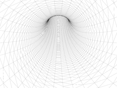 Wireframed hole. Vector abstract digital background. 3D tunnel grid. Wireframe 3D surface tunnel. Grid texture.のイラスト素材