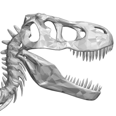 Polygonal dinosaur head. Dinosaur skull with sharp teeth. Side view. 3D. Vector illustrationのイラスト素材