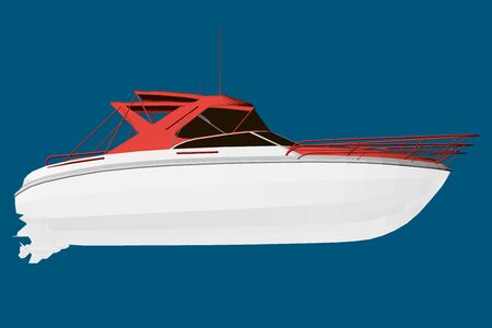 White boat isolated on blue background. 3D. Vector illustrationのイラスト素材