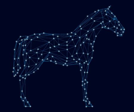Horse wireframe with luminous lights. Side view. Vector illustrationのイラスト素材
