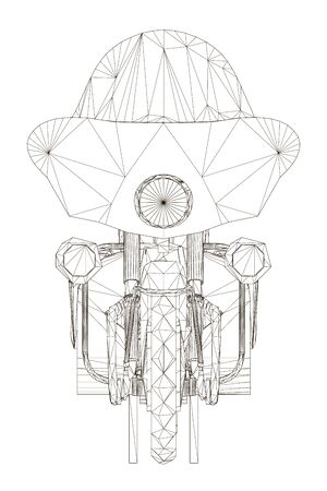 Motorcycle wireframe made of black lines Isolated on a white background. Front view. Vector illustrationのイラスト素材
