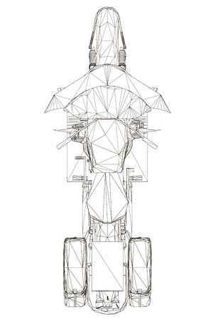 Motorcycle wireframe made of black lines Isolated on a white background. View from above. Vector illustrationのイラスト素材