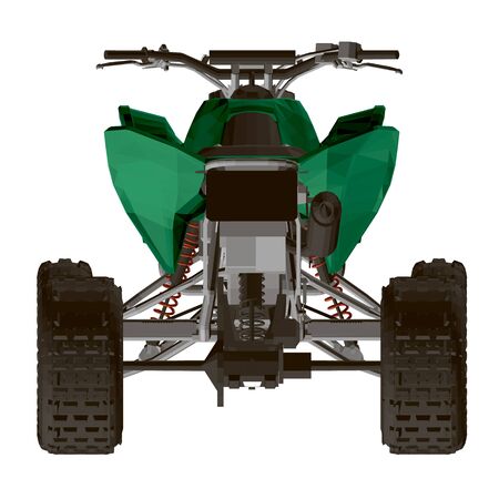 Polygonal green ATV isolated on a white background. Back view. 3D. Vector illustrationのイラスト素材