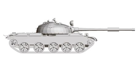 Polygonal model of a battle tank. 3D. Side view. Vector illustration.のイラスト素材
