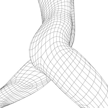 Torso of a naked running girl. Girl body wireframe made of black lines on a white background. Side view. 3D. Vector illustrationのイラスト素材