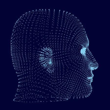 A man head made up of many particles. Side view. Human head projection. Vector illustrationのイラスト素材