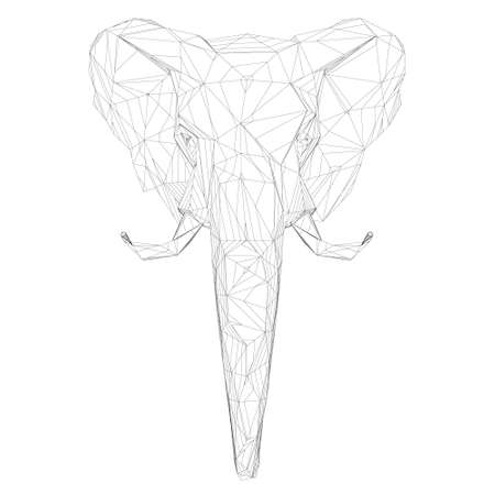 Wireframe of a low poly elephant head. Front view. Vector illustrationのイラスト素材