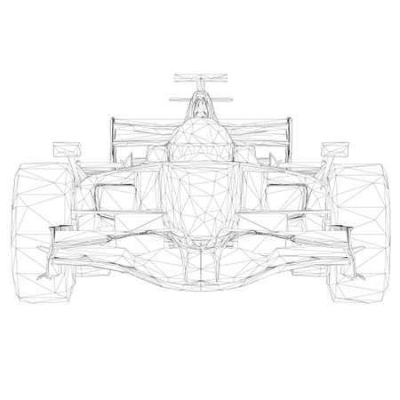 Wireframe of a racing car from black lines on a white background. Front view. 3D. Vector illustrationのイラスト素材