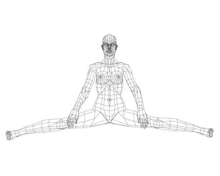 Low poly wireframe of a girl sitting on a twine. Front view. 3D. Vector illustrationのイラスト素材