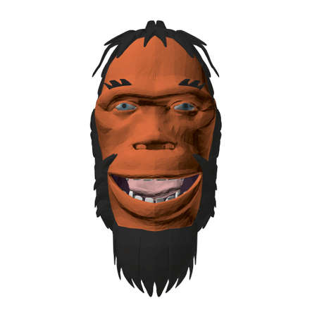 Low poly head of a Neanderthal man. Polygonal head of a prehistoric man. Front view. 3D. Vector...