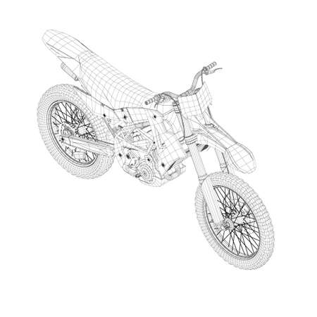 Wireframe of a sports motorcycle from black lines on a white background. Isometric view. 3D. Vector illustrationのイラスト素材