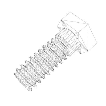 Wireframe bolt threaded from black lines on a white background. 3D. Vector illustrationのイラスト素材