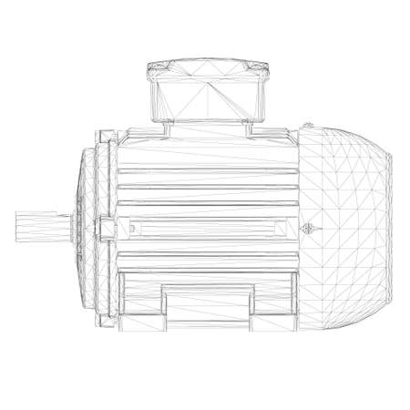 Electric motor wireframe made of black lines on a white background. Side view. 3D. Vector illustrationのイラスト素材