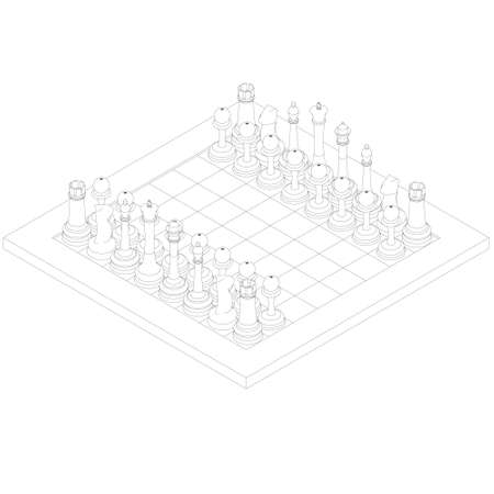 Contour of a chessboard with black lines on a white background. Isometric view. Vector illustrationのイラスト素材
