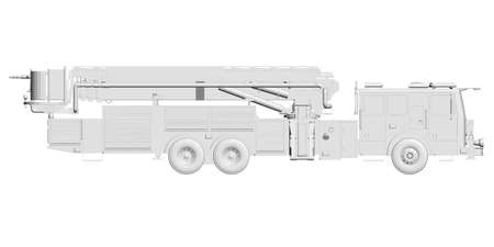 Low poly fire truck. Gray model of a fire truck. Side view. 3D. Vector illustration