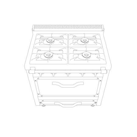 Contour of a gas stove from black lines isolated on a white background. Front view. Vector illustrationのイラスト素材